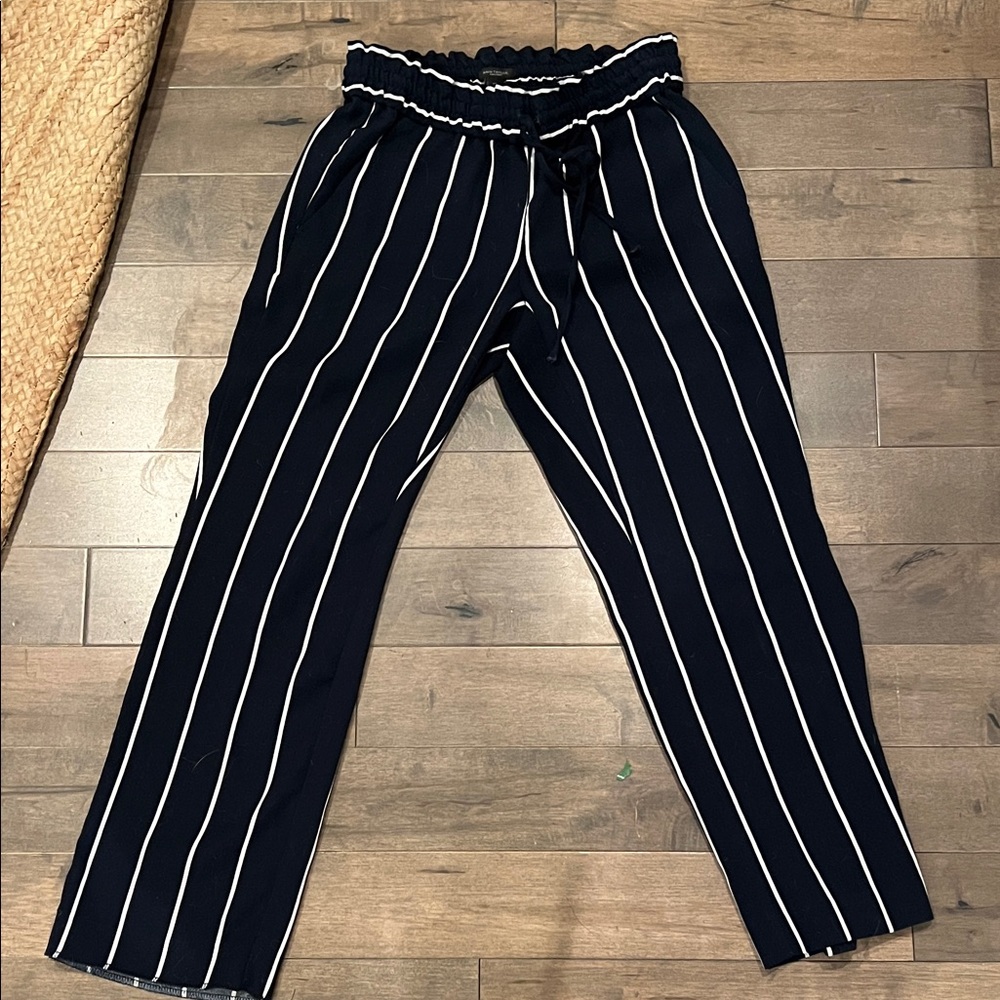 Ann Taylor Navy Blue and White Striped Pants